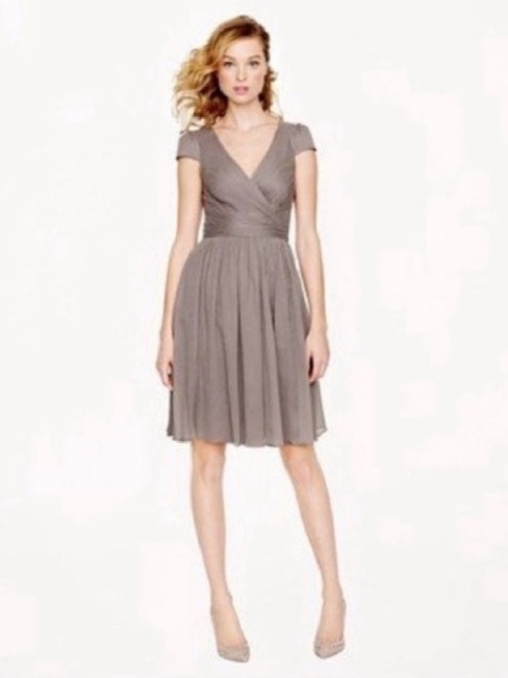NWT Women's J.Crew Mirabelle Gray Silk Chiffon Cap Sleeve Dress - Size 18!!